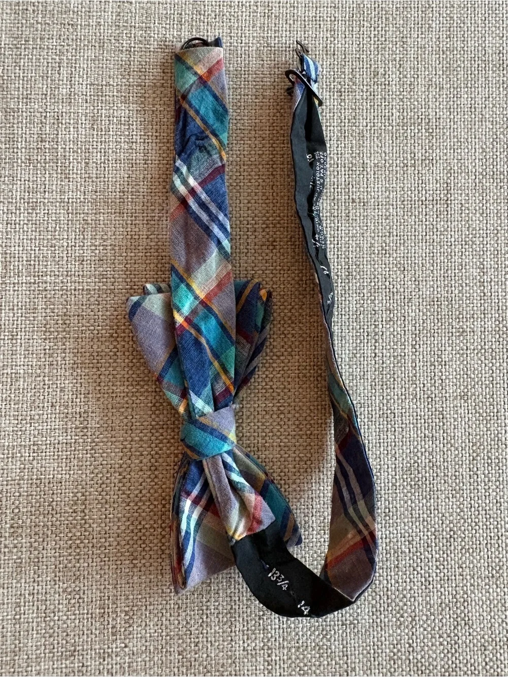 Vintage Madras Plaid Adjustable Bow Tie Pre-Tied Youth Classic Prep